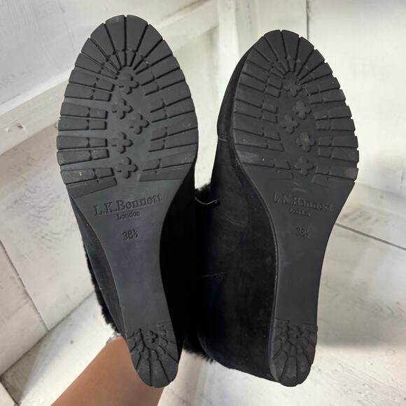 NWT L.K. Bennett Cecily Suede Shearling Ankle Wedge Boots Black Women's 38.5 - Picture 6 of 9